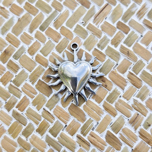 Flaming Heart Charm Silver